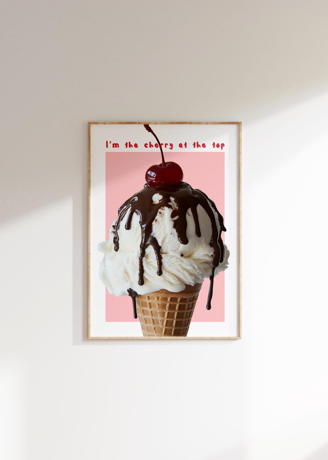 Cherry On Top Ice Cream Sundae Quote Pink Kitchen Fun Poster - Image 3