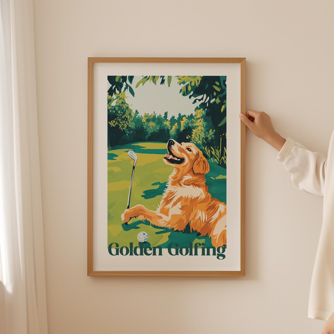 Golden Golfing Retriever Relaxing on the Green Vintage Style Poster
