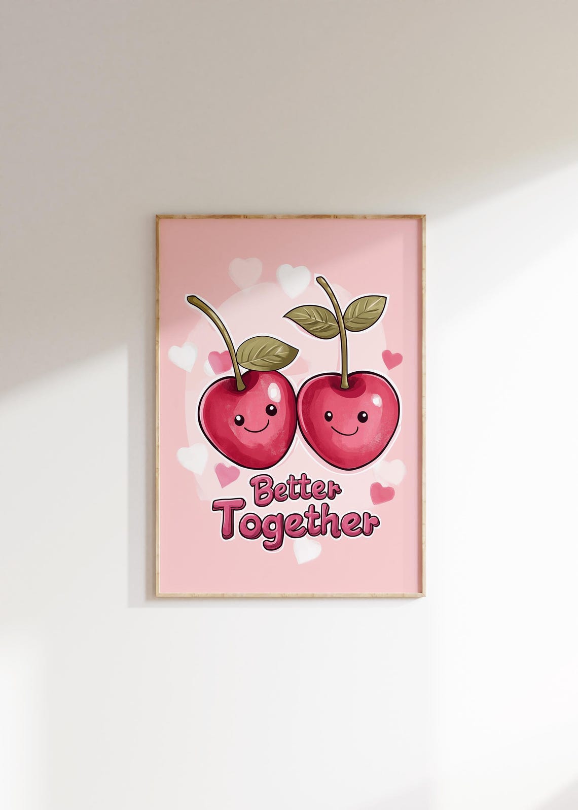 Better Together Smiling Cherries Pink Hearts Cute Kitchen Wall Art - Image 3