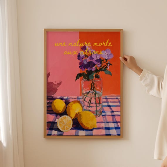 Flower And Lemon Wall Art Italian Botanical Print For Dopamine Kitchen Decor Trendy Fresh Off The Market Poster Room