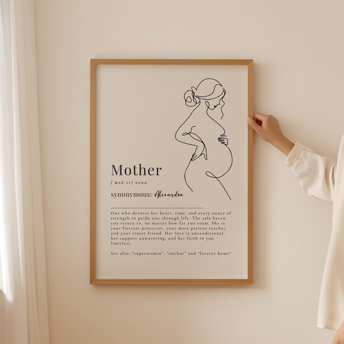 Mother Definition Mum Quote Pregnant Line Art Personalized Gift Poster