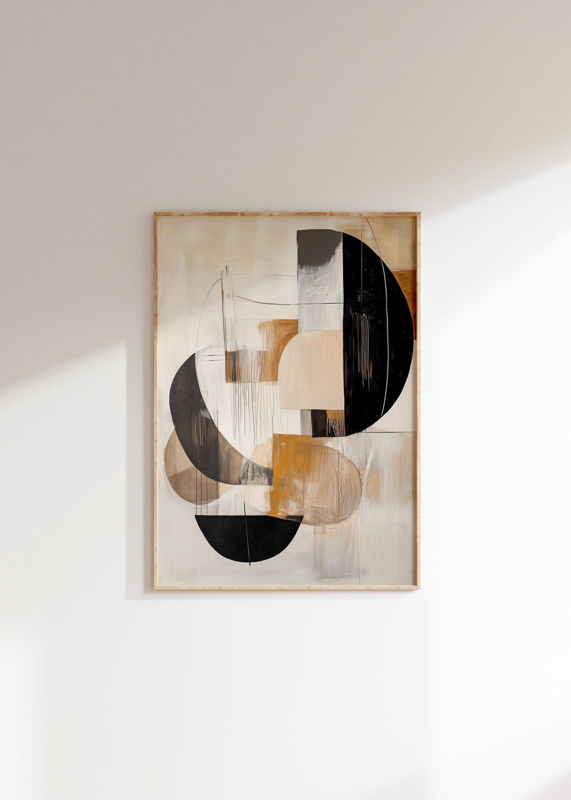 Geometric Black Ochre Beige Modernist Abstract Arc Wall Art Poster - Image 2