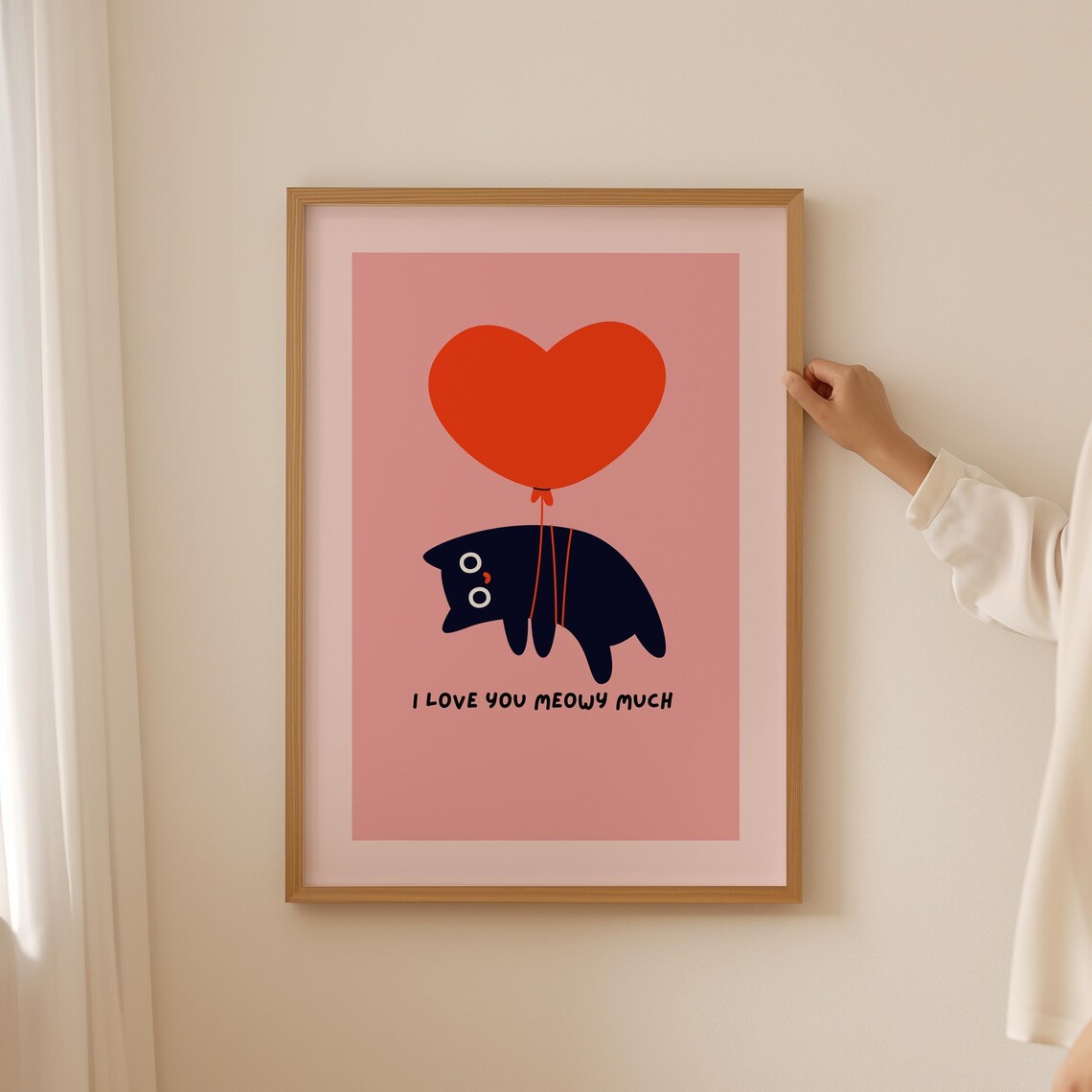 I Love You Meowy Much Black Cat Heart Balloon Valentine Poster