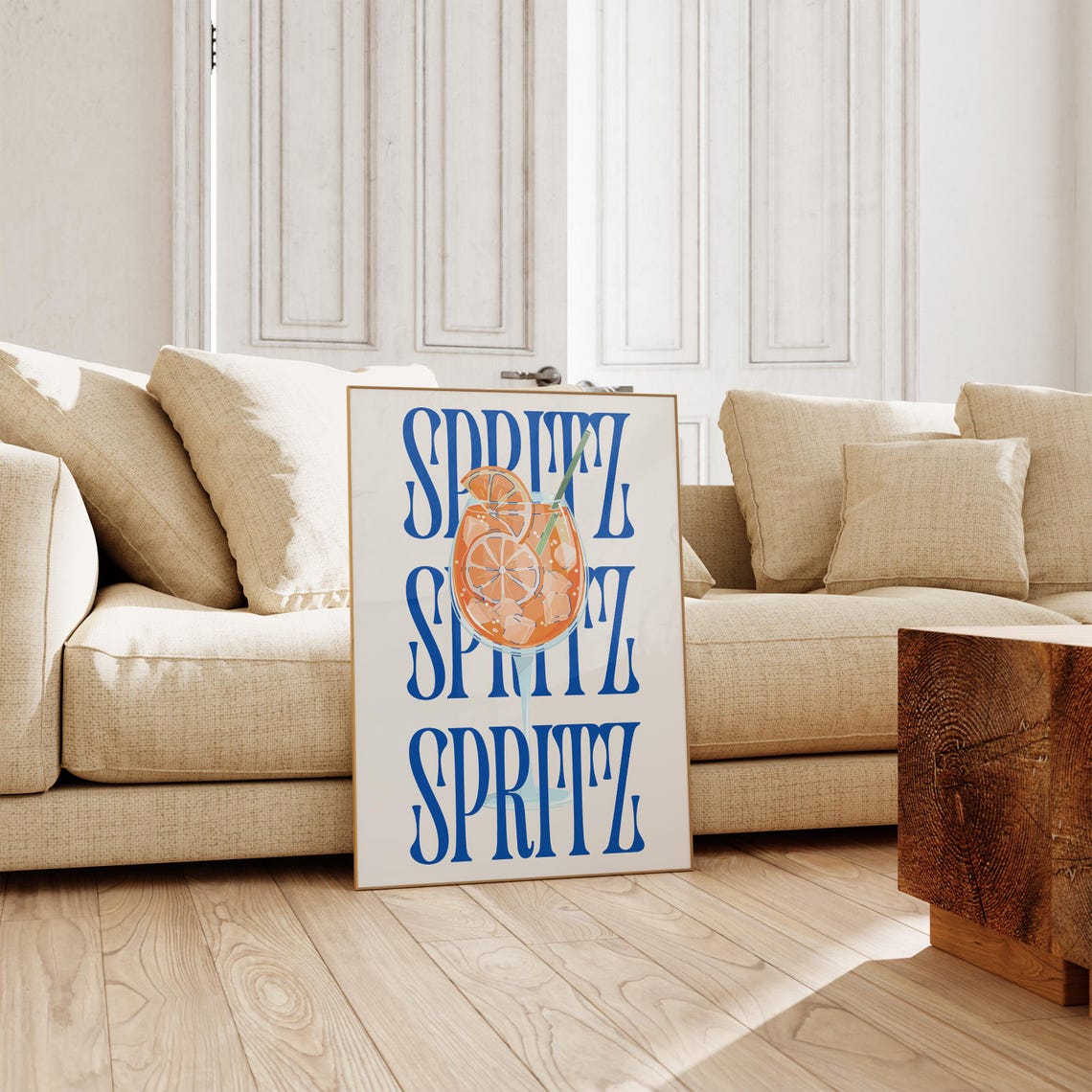 Spritz Blue Typography Poster Orange Cocktail Glass Retro Bar Art - Image 3