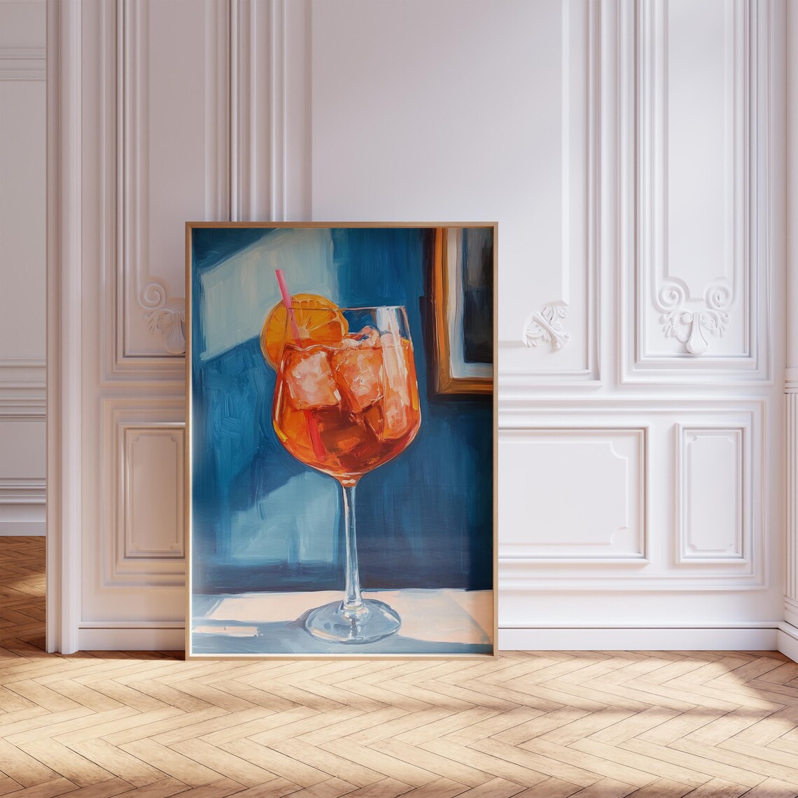 Spritz Cocktail Oil Painting Poster Orange Glass Blue Shadows Art