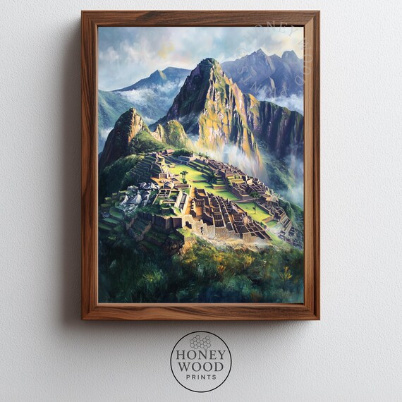 Machu Picchu Majestic View Realistic Travel Landscape Painting Moody Ruins Scene With Morning Mist Atmospheric Wall Art 196