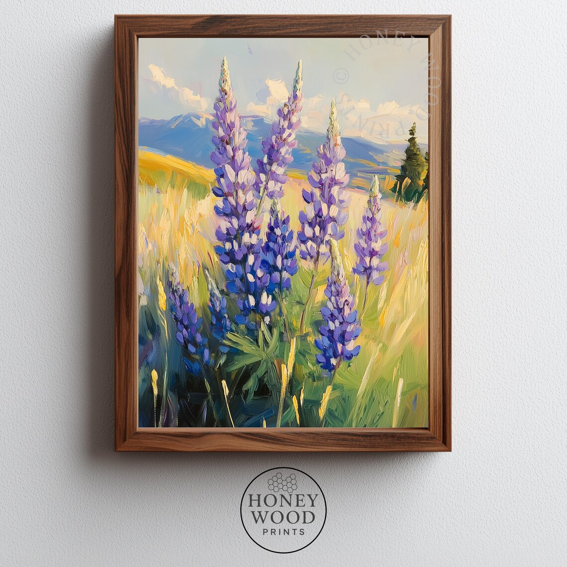 Purple Lupine Meadow Wildflowers Vintage Oil Painting Floral Poster