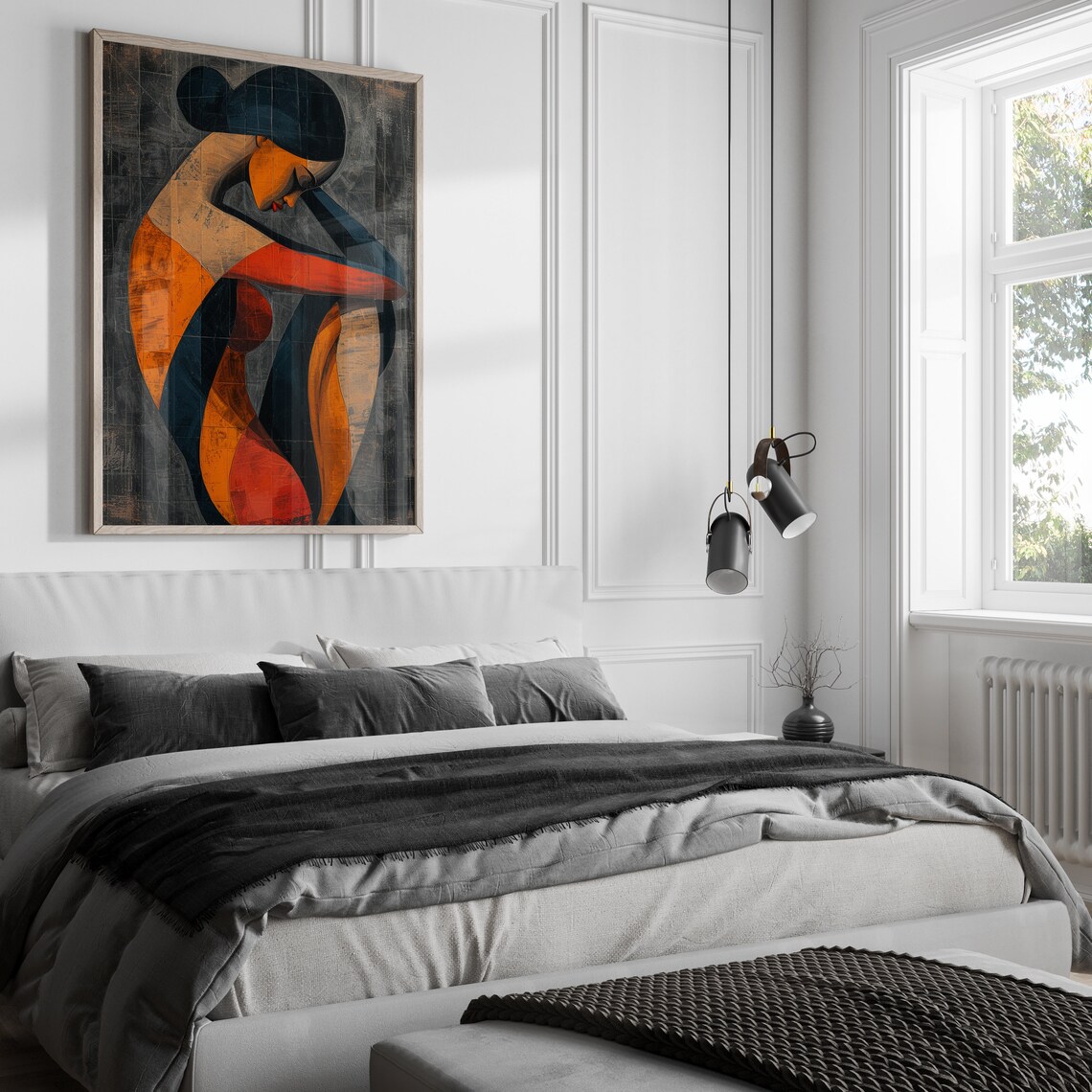 Pensive Seated Woman in Cubist Color Blocks Modern Art Poster - Image 5