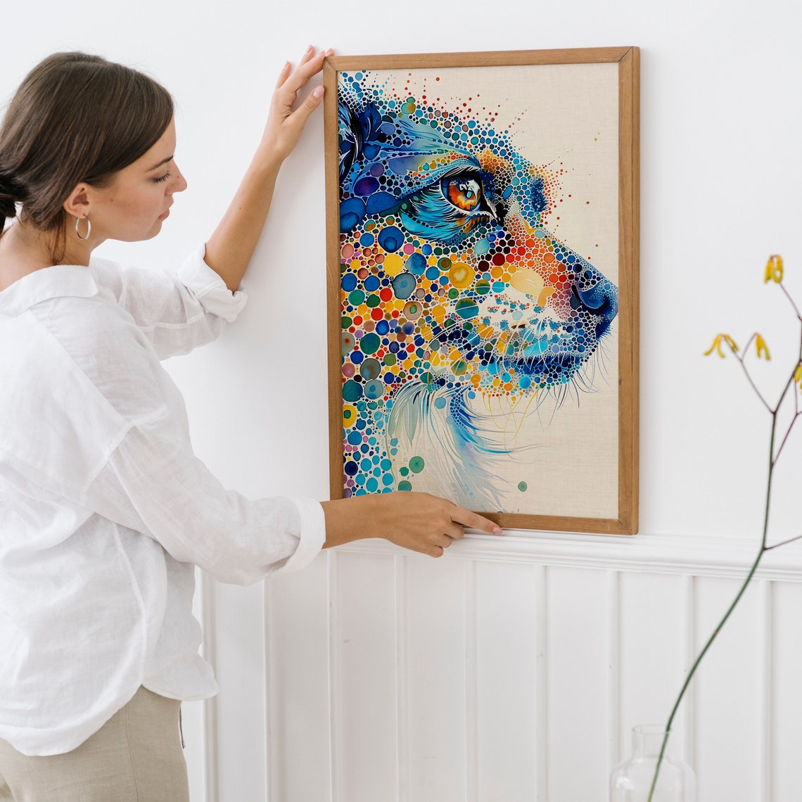 Blue Pointillism Dog Profile in Colorful Dotted Art Style Poster - Image 5