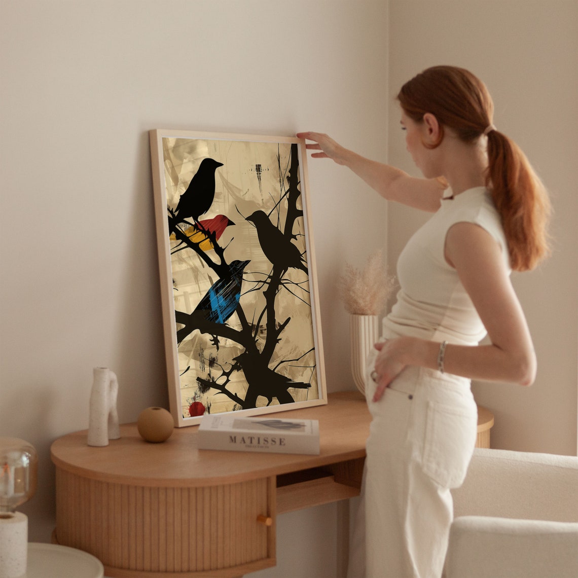 Black Bird Silhouettes on Bare Branches Minimalist Art Poster - Image 6