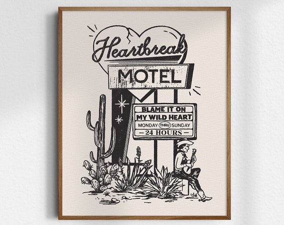 Heartbreak Motel Gicle Fine Art Print Vintage Cowboy Cowgirl Wall Western Decor Unframed