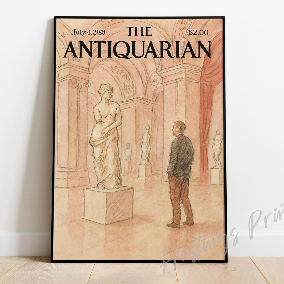 The Antiquarian 1988 Cover Man Viewing Classical Statues Museum Print