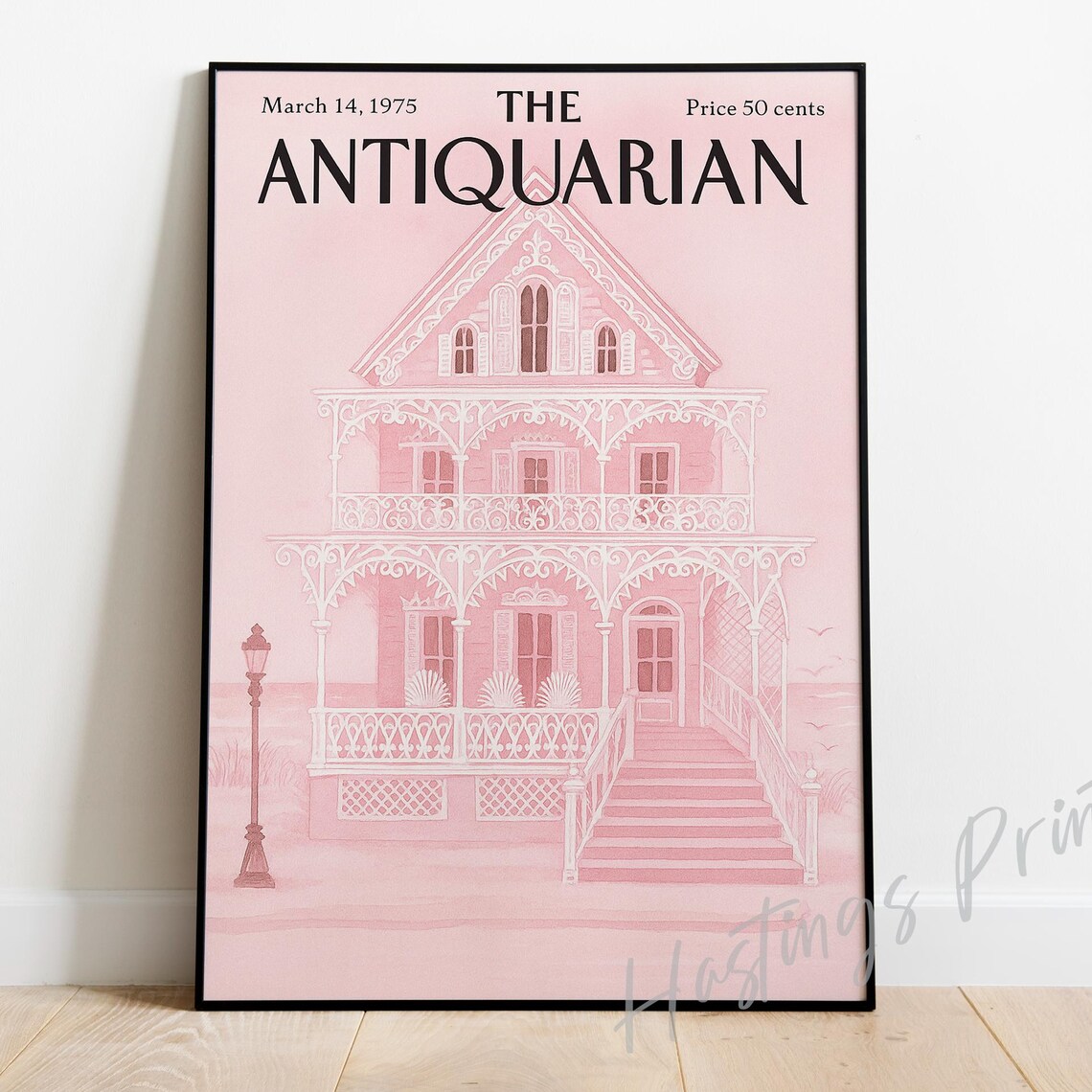 The Antiquarian Pink Victorian House Vintage Magazine Poster