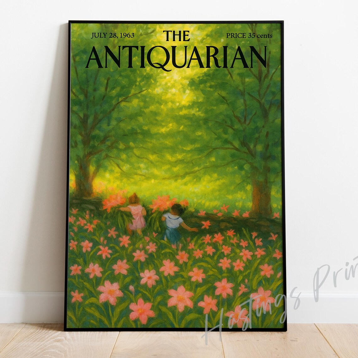 New Yorker Style Vintage Magazine Cover, Meadow Flowers Art Print
