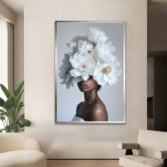 Woman With White Flower Crown Elegant Boho Portrait Art Poster