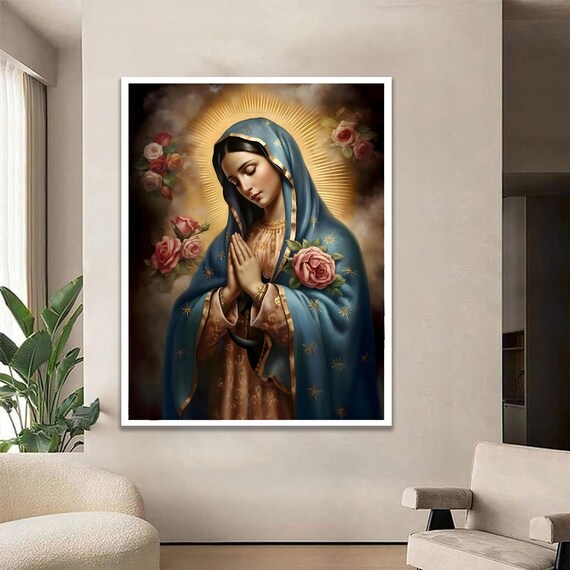 Our Lady Of Guadalupe Praying With Roses Golden Halo Wall Art