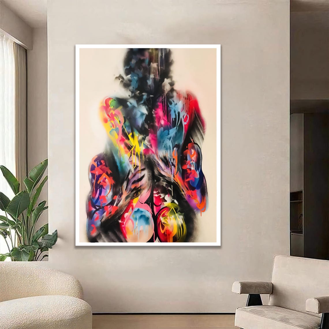 Colorful Abstract Human Figure Spray Paint Modern Pop Art Poster