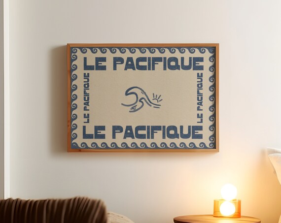 Pacific Ocean Mid-Century Travel Poster, French Decor
