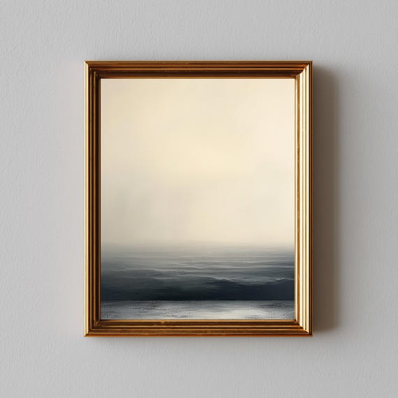 Minimalist Nordic Seascape Ivory And Dusty Grey Calm Scene Modern Wall Art Decor Tranquil Coastal Painting 217