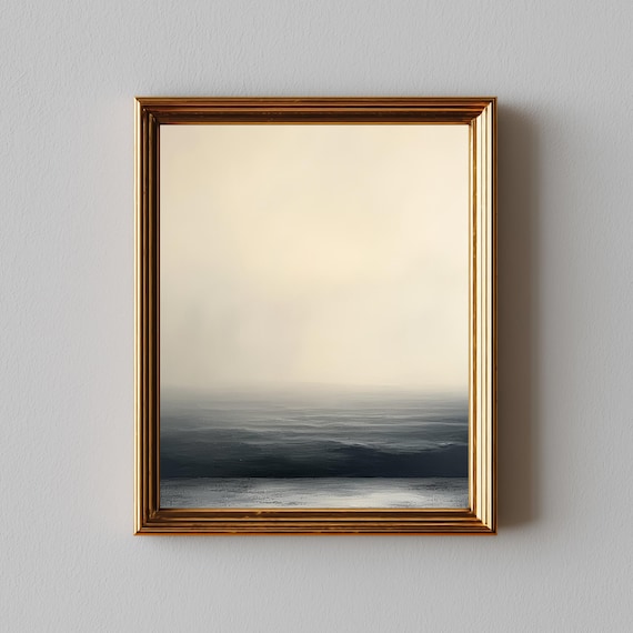 Misty Gray Ocean Horizon Minimalist Abstract Seascape Poster