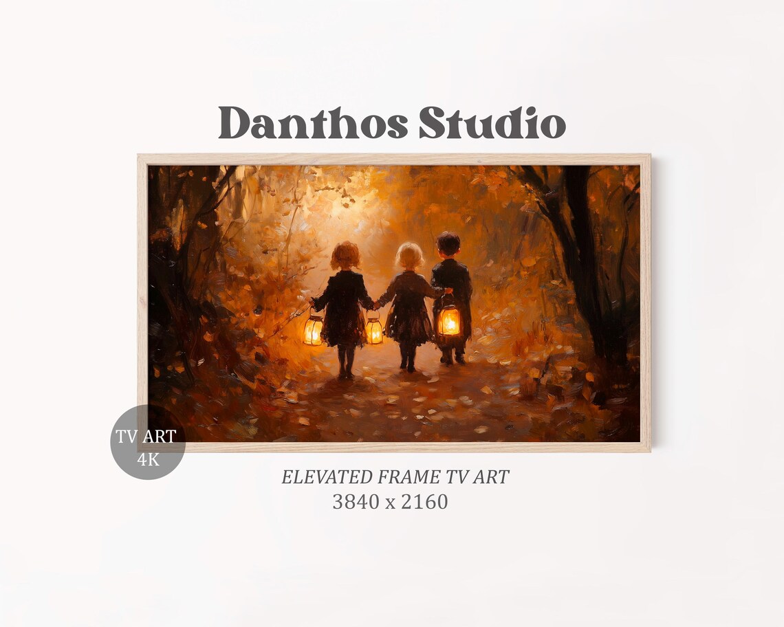 Vintage Halloween Frame Tv Art Kids In Costumes Autumn Wall Nostalgic Warm Fall Decor Instant 14