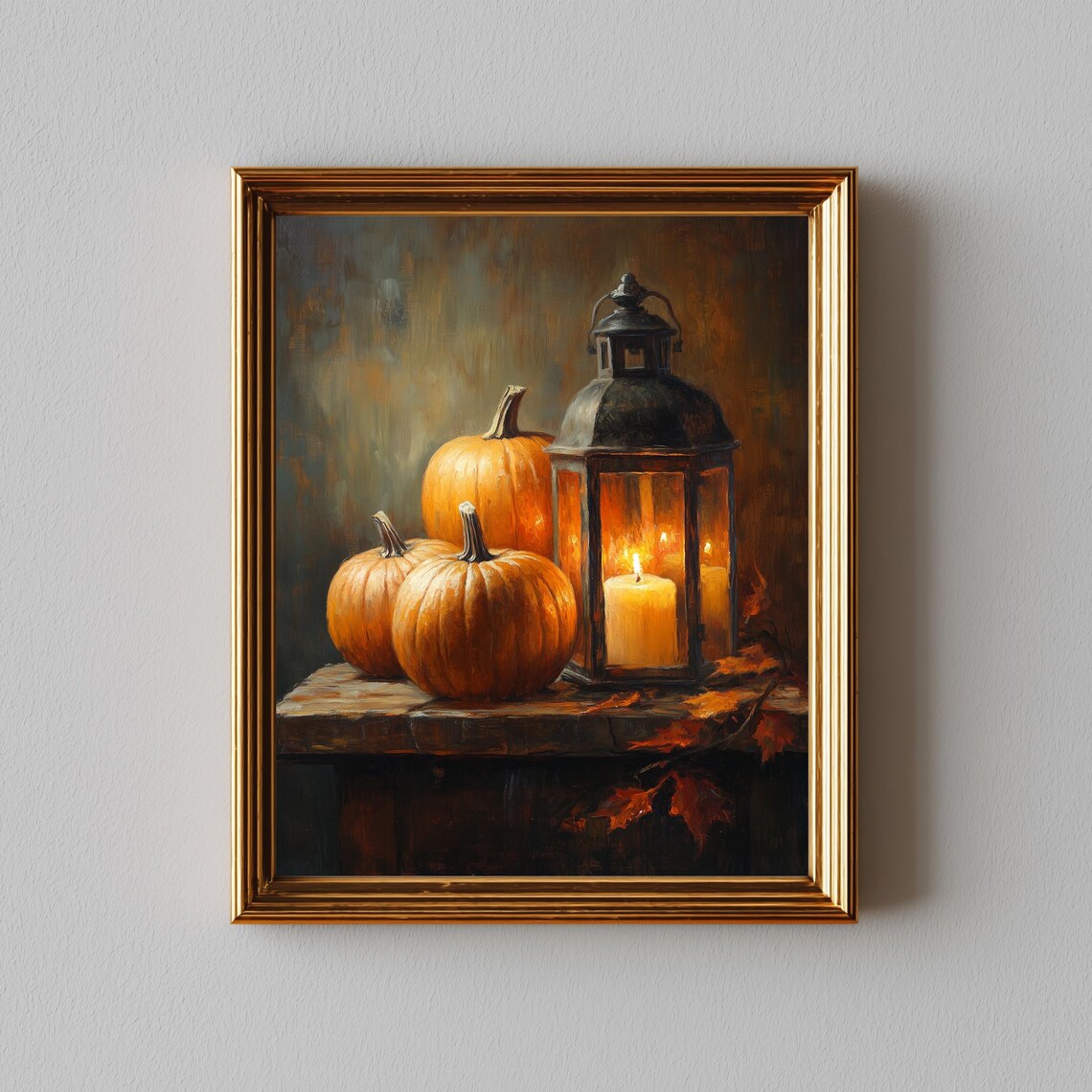 Rustic Pumpkin And Lantern Vintage Still Life Art Print