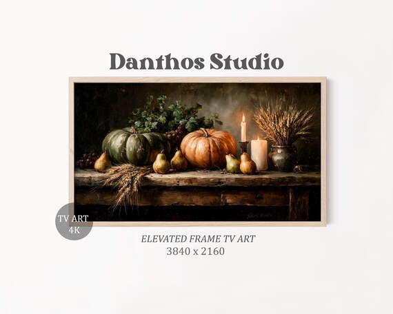 Autumn Pumpkin And Pear Still Life Painting Farmhouse Tv Art