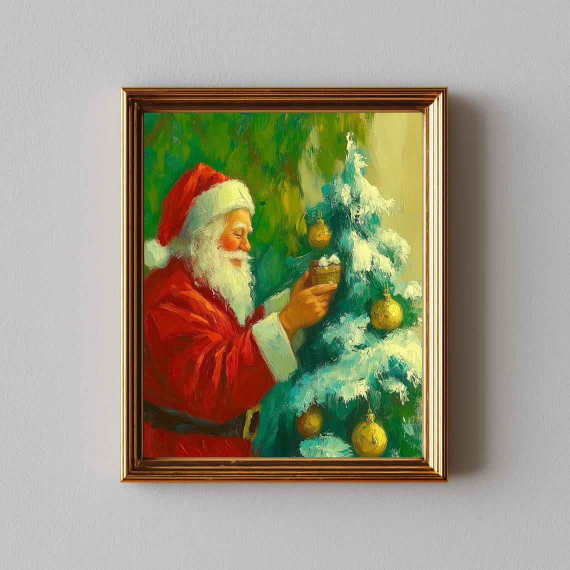 Vintage Santa Claus In Red Coat Classic Christmas Oil Painting Holiday Wall Art Festive Decor Traditional Print 205