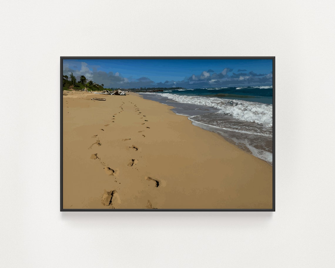 Lydgate Beach Art Footprints In Sand Romantic Print Kauai Beach Print Lovers Wall Decor Hawaii Coastal Art Hawaii Travel Print