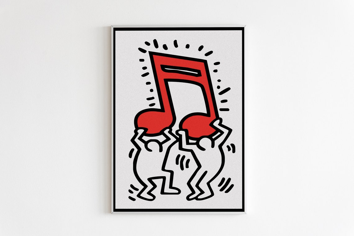 Keith Haring Red Music Note Dancing Figures Pop Art Music Poster