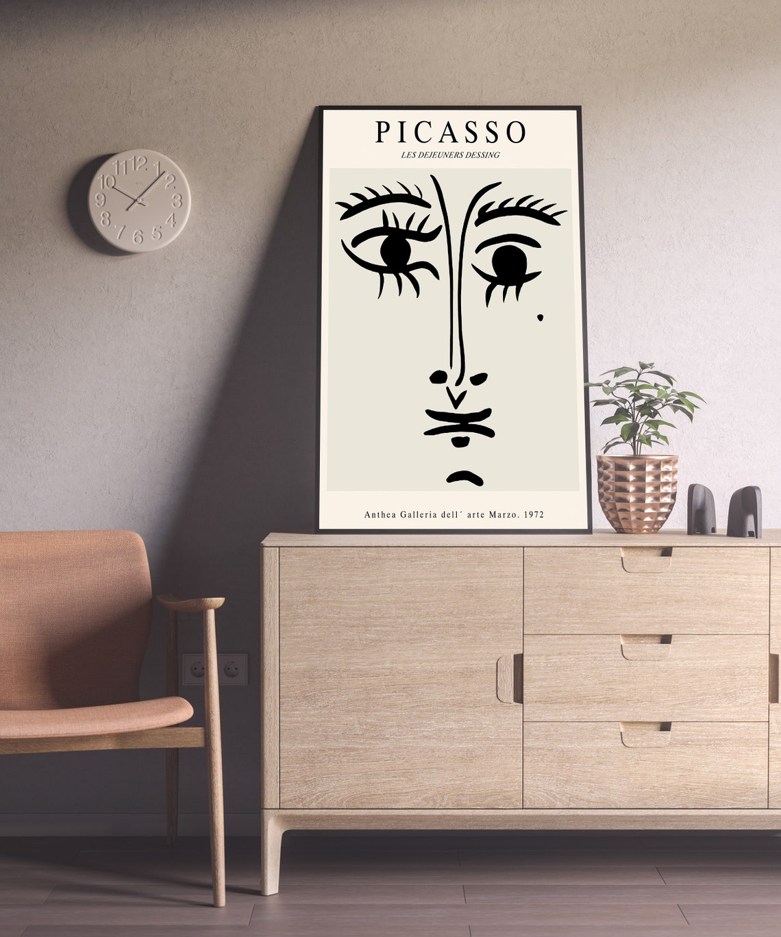 Pablo Picasso 1972 Black and White Line Face Gallery Art Poster - Image 2