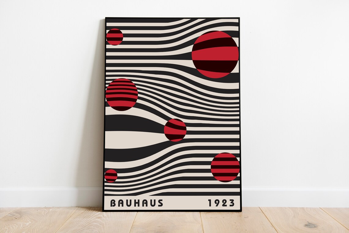 Bauhaus 1923 Op Art Stripes Red Circles Geometric Art Poster - Image 3
