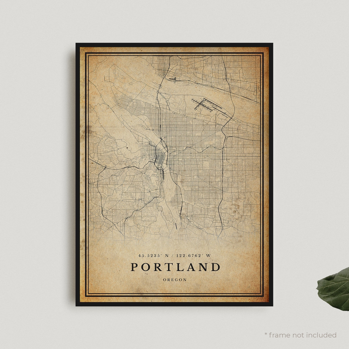 Portland Oregon Vintage Antique Style City Street Map Poster