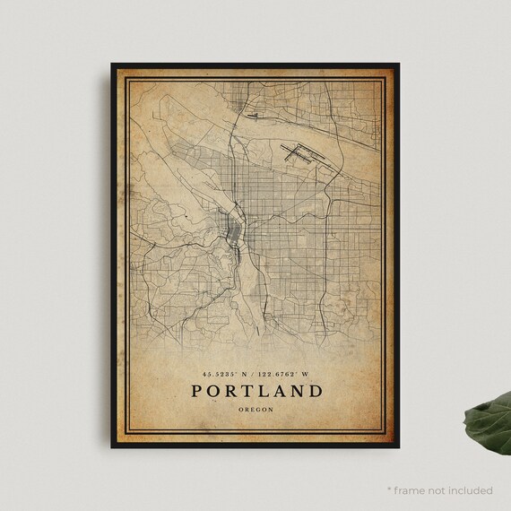 Portland Oregon Vintage Antique Style City Street Map Poster