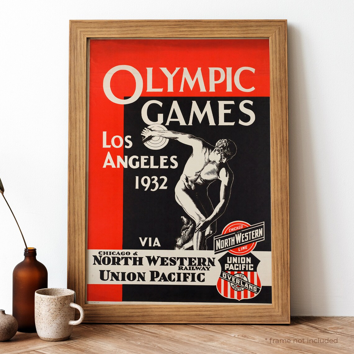Vintage 1932 Los Angeles Olympic Games Railway Travel Art Poster