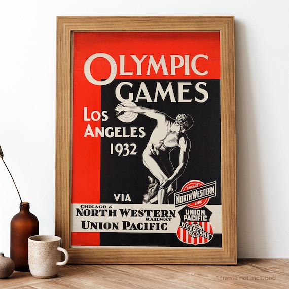 Vintage 1932 Los Angeles Olympic Games Railway Travel Art Poster
