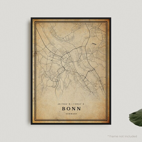 Bonn Germany Vintage Street Map With Antique Parchment Style Poster