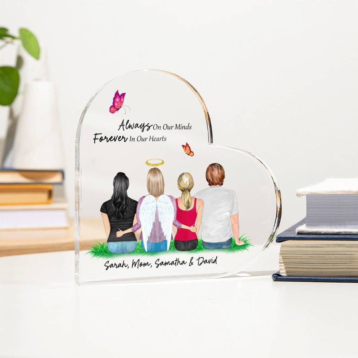 Family Memorial Portrait Heart Shape Acrylic Plaque In Loving Memory Remembrance Gift Family Member In Heaven Family Loss Christmas Gift