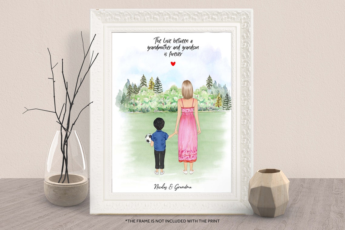 Personalized Grandmother and Grandson Meadow Walk Print Gift