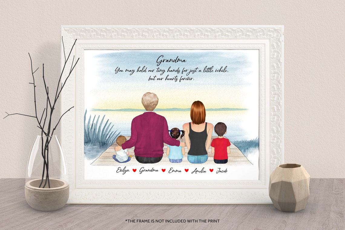 Personalized Grandma Grandkids Lake Dock Family Gift Art Poster