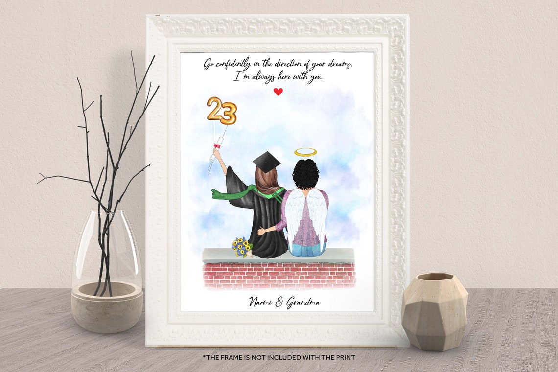 Personalized Graduation Memorial Portrait Grandma Angel Gift Poster
