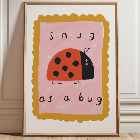 Snug As A Bug Cute Ladybug Pink Playful Nursery Kids Art Poster