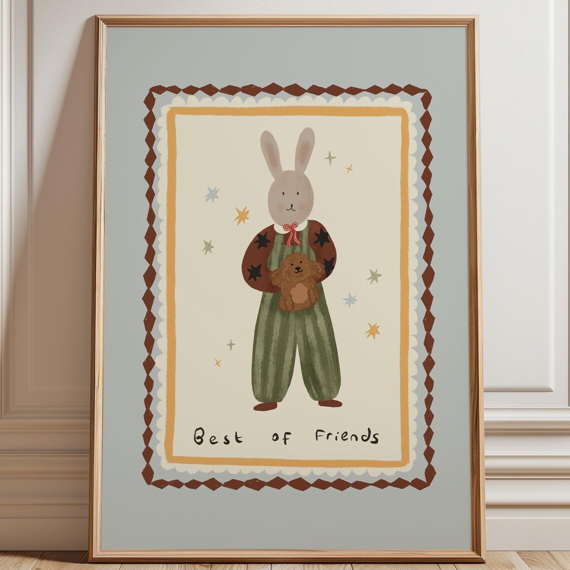 Best of Friends Bunny Puppy Nursery Whimsical Illustration Poster