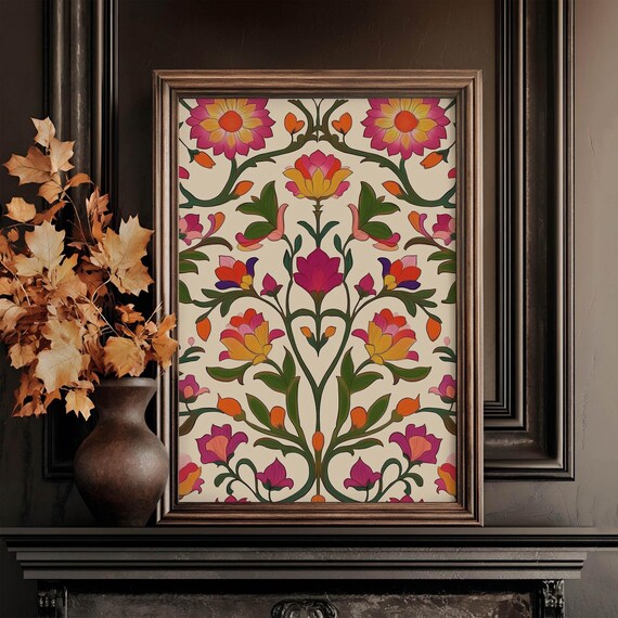 Pichwai Floral Folk Art Tapestry Colorful Lotus Botanical Poster