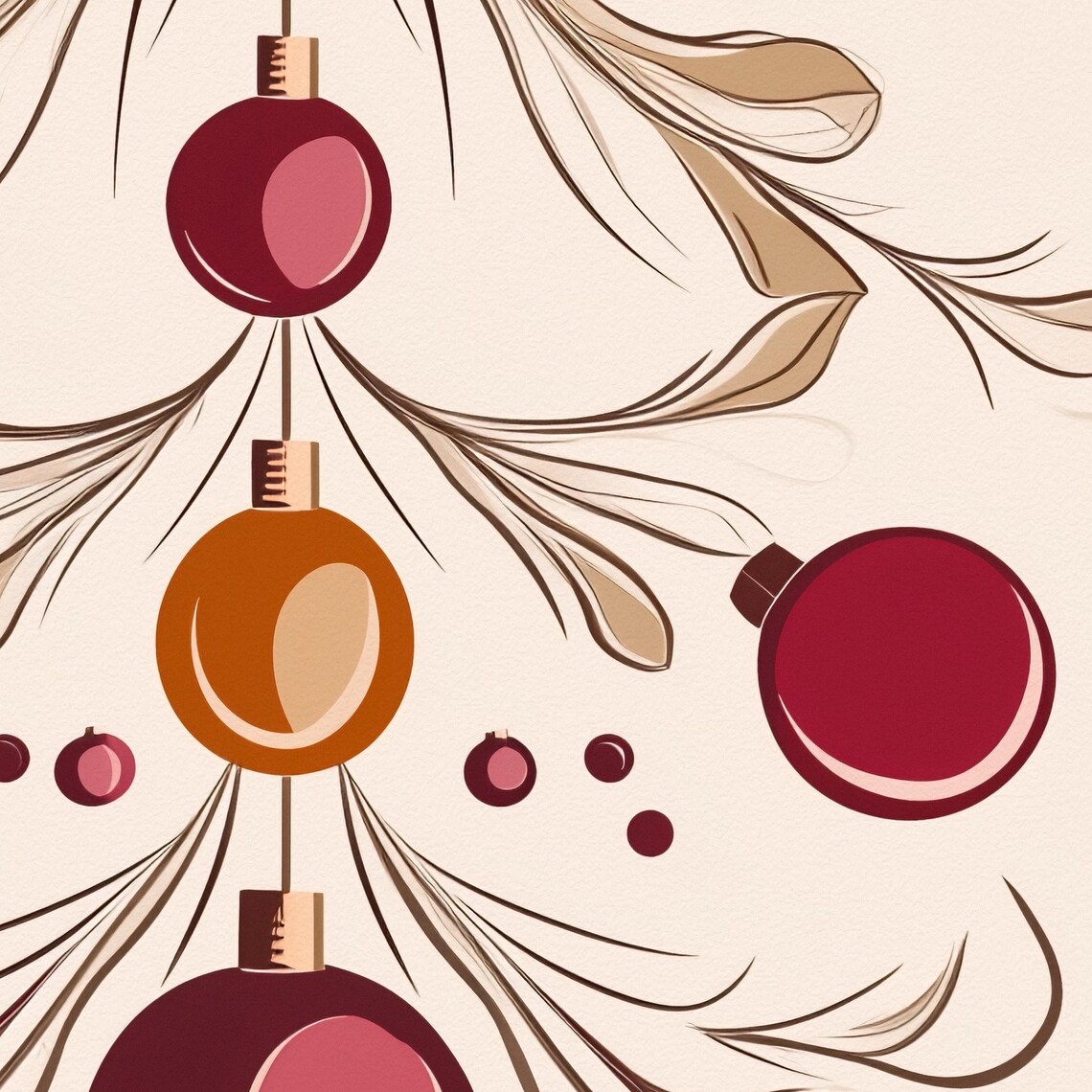 Abstract Line Art Christmas Tree Red Ornaments Holiday Poster - Image 3