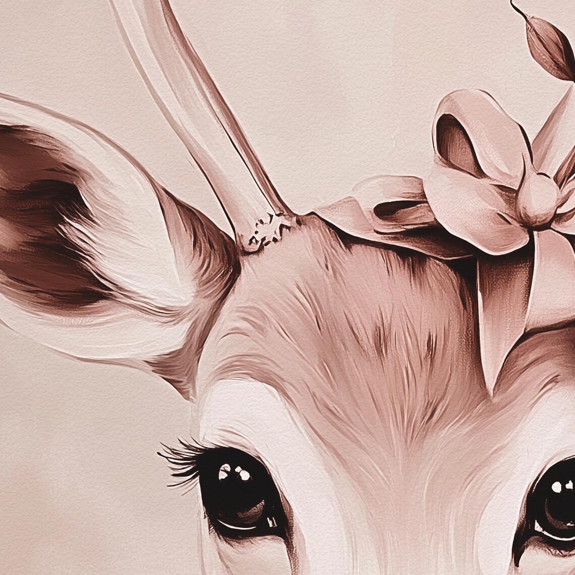 Cute Baby Deer Fawn Pink Bow Big Eyed Winter Animal Portrait Poster - Image 2
