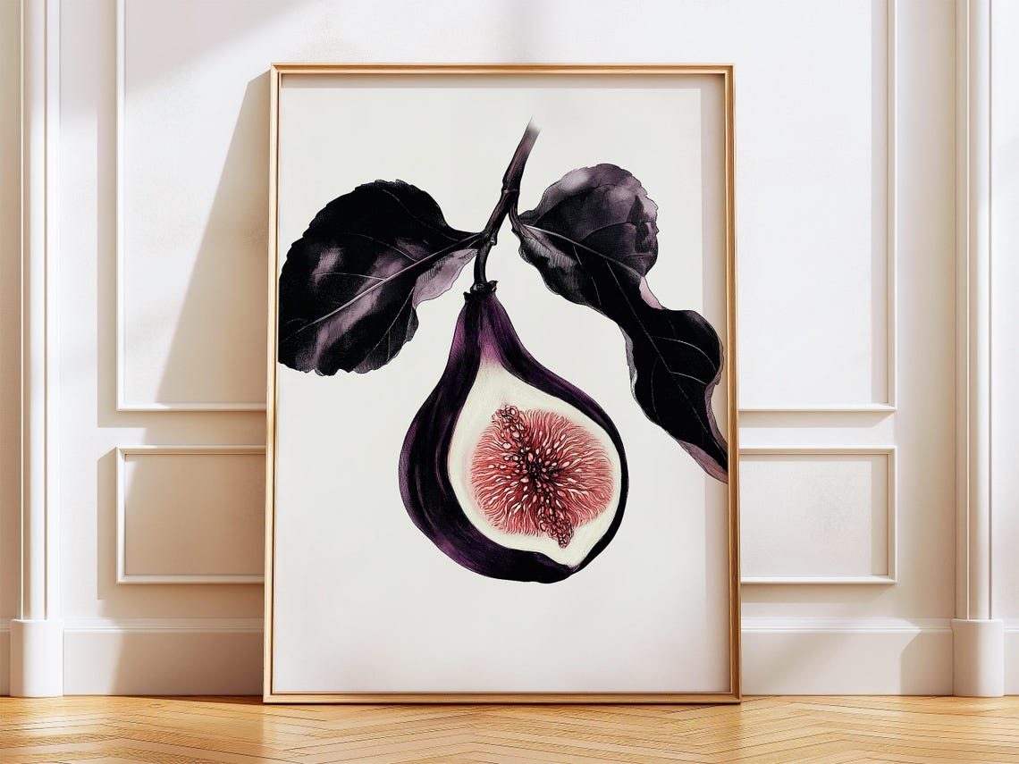 Sliced Fig Botanical Illustration on Cream Minimalist Fruit Poster