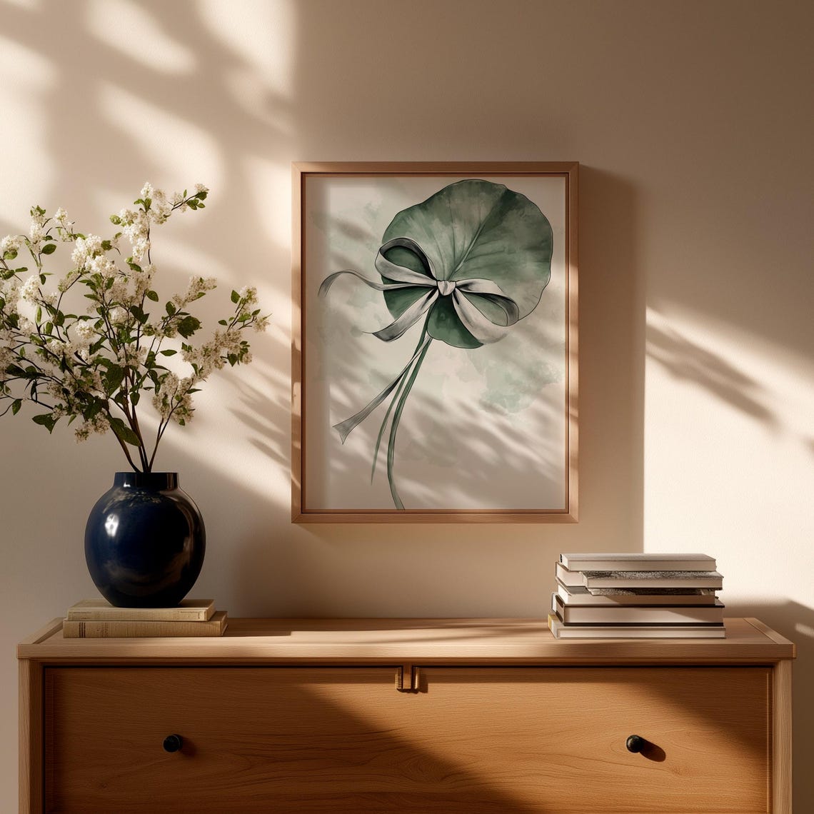 Water Lily Leaf with Gray Ribbon Sage Green Botanical Decor Poster - Image 3