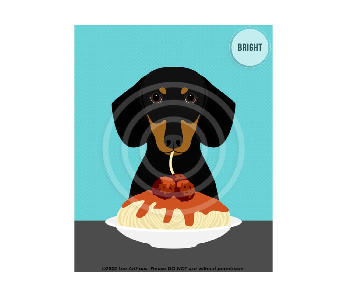 Dachshund Eating Spaghetti And Meatballs Cute Funny Dog Food Poster - Image 2