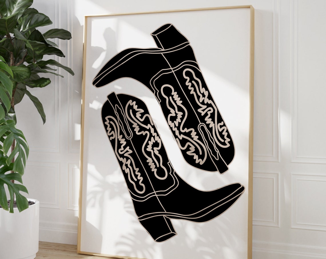 Neutral Cowgirl Cowboy Boots Art Print Western Art Print Preppy Cowgirl Decor Coastal Cowgirl Art Cowgirl Dorm Decor Print - Image 2